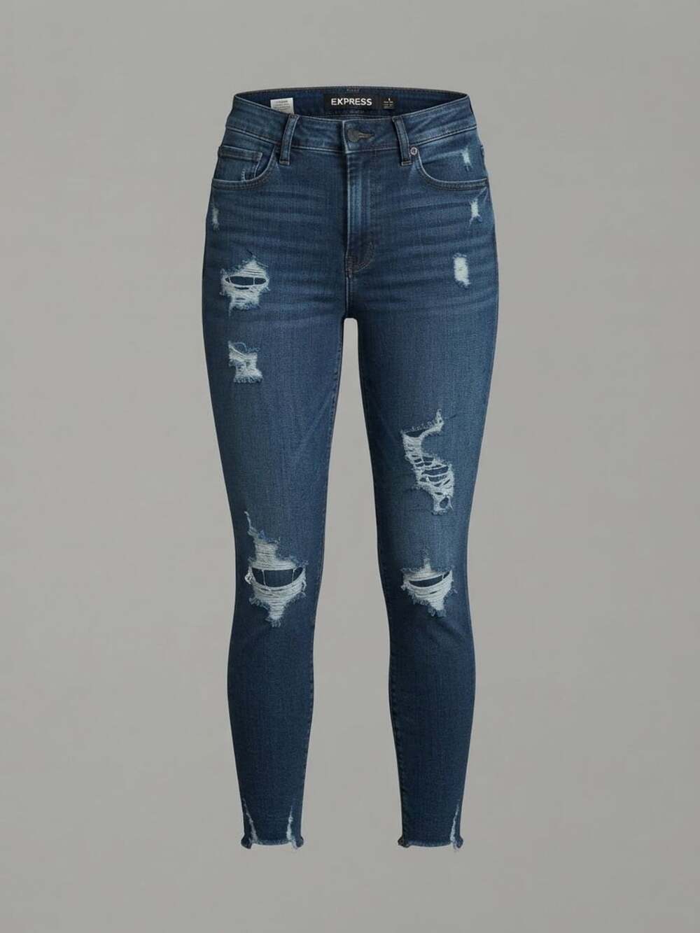 Express Distressed Stretch Ankle High Rise Jeans Women's 10R Blue Denim